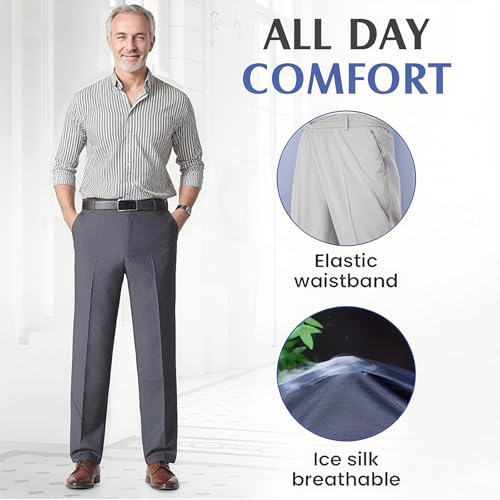Truecups Mens Pants Oldenease Pants for Men Pleated Ice Silk High-Waist Comfort Dress Business Pant3