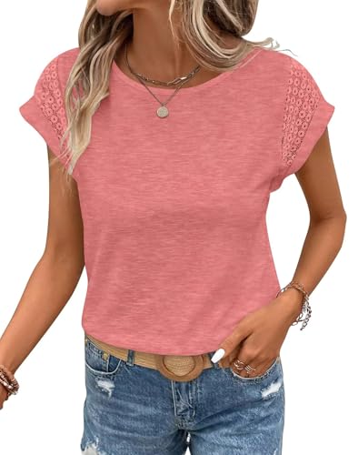 Image of Bliwov Womens Tops Lace Cap Sleeve T Shirts,Cute Trendy Casual,Beach Vacation Outfits,Summer Spring Fashion Clothes