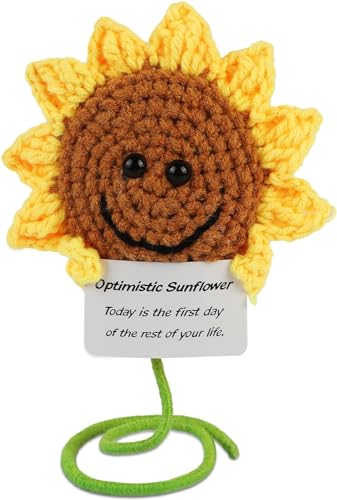 Image of Hoedia Handmade Emotional Pickle Gift, Cucumber Crochet Doll Inspirational Gifts with Cards, Cute Knitted Funny Support Pickle Potato Friend Birthday (Sunflower)