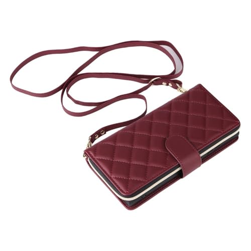 Étui portefeuille chic rouge vin en cuir pour Samsung Galaxy S22 avec fermeture éclair et bandoulière