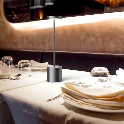 SAKRINGT Cordless Table Lamps Rechargeable,6000mAh Portable Battery Operated LED Table Light for Restaurant Outdoor 2 Pack Grey
