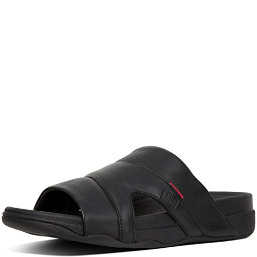 FitFlop Men's FREEWAY POOL SLIDE IN LEATHER Sandal, black, 9 M US