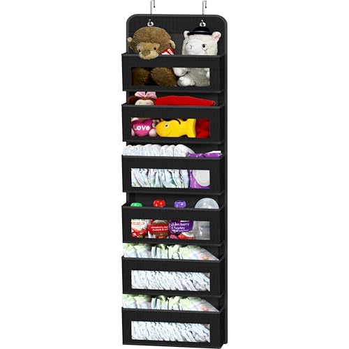 Image of Simple Houseware 6 Clear Window Over Closet Door Pocket Storage Hanging Organizer, Black