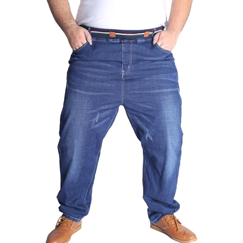 Mens Plus Size Relaxed Jeans Casual Elastic Waistband Baggy Denim Trousers Rugged Drawstring Loose Workwear Pants