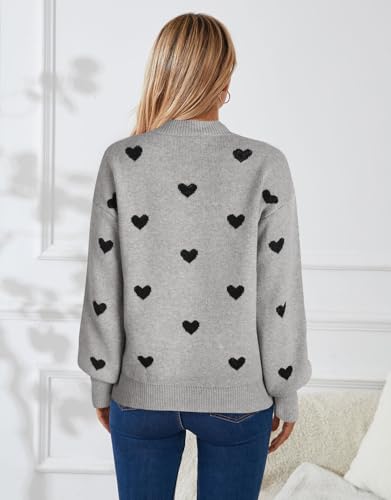 Image of Women's Long Sleeve Mock Neck Sweaters Loose Cute Heart Pullover Sweater