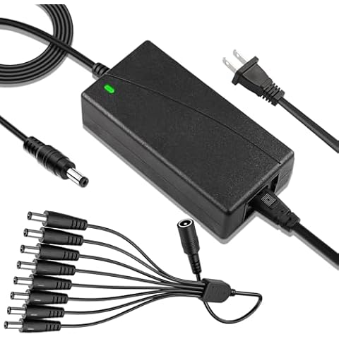 12V 5A Security Camera Power Adapter Quick Charger 100V-240V AC to DC 8-Way Power Splitter Cable LED Power Transformers-Fits Analog/AHD DVR/Camera/Lorex, RGB LED Strip Lights Cover