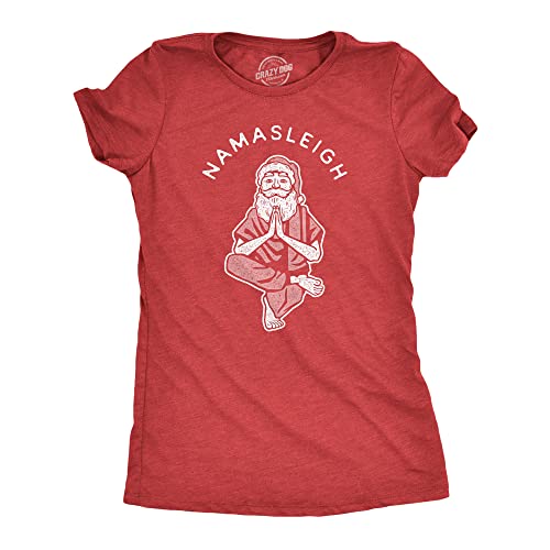 Namasleigh Yoga Santa Christmas Shirt for Women, Red L