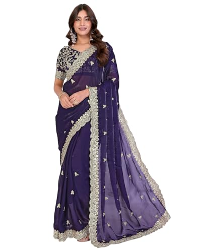 Image of Yashika Women's Organza Satin Butti Work With Zari Lace Border Embroidered Saree| Women Sari