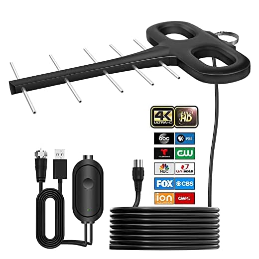 2023 Upgraded Digital TV Antenna Up to 550+ Miles Range, Indoor Outdoor Antenna for All Old Smart HDTVs, 360° Reception 4K 1080P HD Antenna with Amplifier Signal Booster/26Ft Premium Coaxial Cable