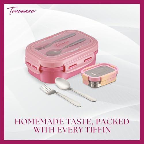 Image of Trueware Picaso Jr. Insulated Inner Steel Thermoware BPA Free, Airtight, Food Grade, 2 Containers Lunch Box 750 ML | for School, Kids, Boy & Girl | Hot Lunch Box