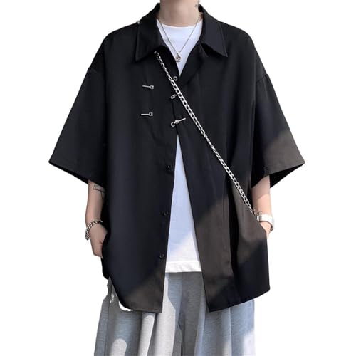 Chemise été homme grand col vêtement ample manches mi-longues casual