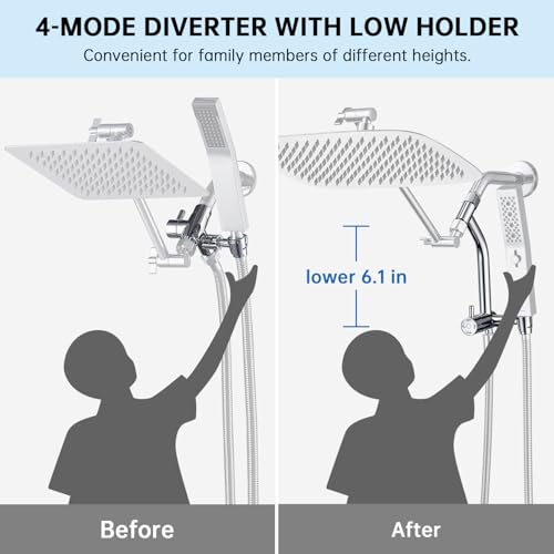 G-Promise All Metal 14 Inch Rain Shower Head with Massage Mode Handheld Spray Combo, 3-Way Diverter with Pause Setting, Full Body Coverage, Modern Bathroom Upgrade (Chrome) by G-Promise - Used condition - Image 3
