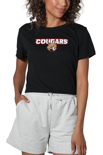 Southern Illinois University Edwardsville Official Cougars Logo Women's Crop Top T-Shirt, Black, Small