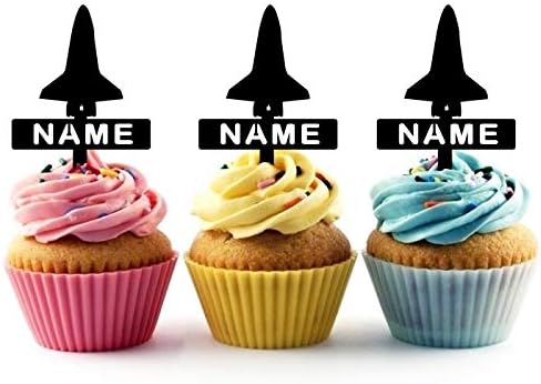 TA0645 Space Shuttle Silhouette Party Wedding Birthday Acrylic Cupcake Toppers Decor 10 pcs with Personalized Your Name