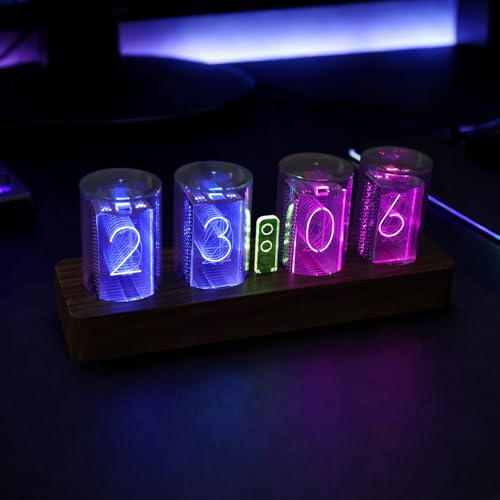 Tikonir LED Nixie Tube Clock Small Digital Clock with 7 Modes Display Digital Alarm Clock with Hours/Minutes/Countdown/Brightness Adjustment - 12/24H Display Glow Tube Clock Ideal Gift for Friend