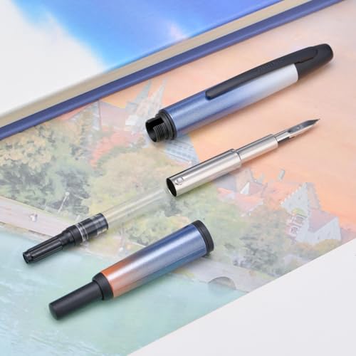 Image of Jinhao 10 Press Fountain Pen with Box, Gradient Dark Blue Retractable Fine Nib with Ink Converter Set (Black Clip)
