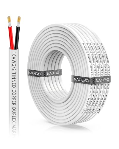 NAOEVO 16 Gauge Marine Wire Duplex 16 AWG Stranded PVC Marine Electrical Wire Waterproof/Corrosion Resistant/Tinned Copper Electrical Cable for Boat/Automotive/RV/Solar (30FT)