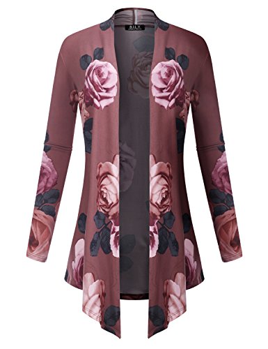 BH B.I.L.Y USA Women's Open Front Drape Hem Lightweight Cardigan Floral Print 61047