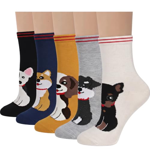 Image of Chalier 5 Pairs Socks for Women, Fun Cat Dog Animal Funny Socks Gifts