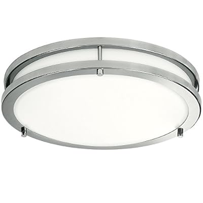 LB72119 LED Flush Mount Ceiling Light, 12 inch, 15W (150W Equivalent) Dimmable 1200lm, 4000K Cool White, Brushed Nickel Round Lighting Fixture for Kitchen, Hallway, Bathroom, Stairwell