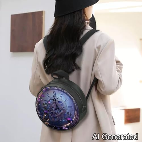 Image of Women Novelty Round Clock Shape Zippered Clock Purses for Women Tote Handbag Shoulder Bag, Gift for Mom Girlfriend