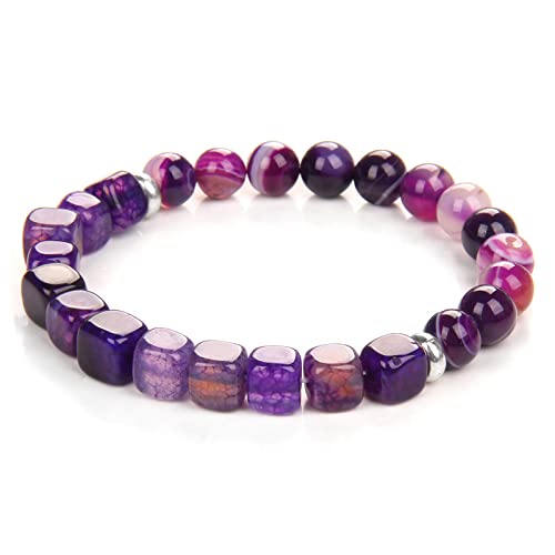 Bracelet agate carrée naturelle ajustable sans fermoir difficile 19cm - 5