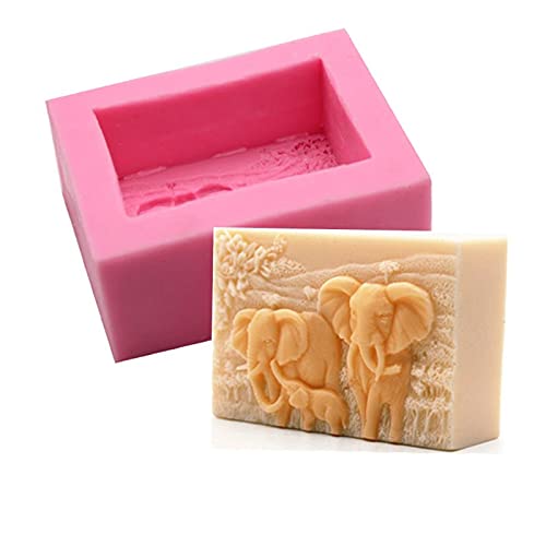 Elephant Family Silicone Soap Molds Animal Bar Soap Making Molds Square Soap Mould For Baby Shower #TOP2