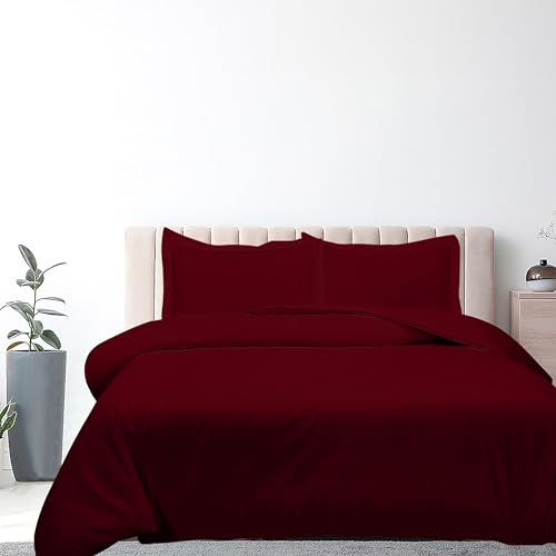 Image of ROYALE LINENS Burgundy Duvet Cover Twin Size - 2 Piece Bedding Comforter Covers - Zipper Closure - 1 Twin Duvet Cover 68x90 inches and 1 Pillow Sham - No Comforter Included
