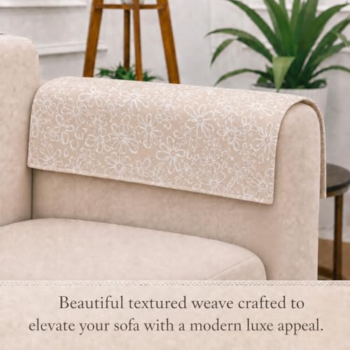 Image of STITCHNEST 'Verdant Phool Stories' Sofa Armrest Cover | Elegant Jacquard Fabric, Washable & Durable for Modern Living (18 x 22 Inches)