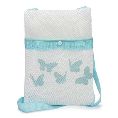 LND Gifts Large Peg Bag with Shoulder Strap 27.5cm x 21cm - LND Gifts Clothes Peg Bag Laundry Accessories, Clothes Peg Holder, Butterfly Print, Assorted Colours Pink or Blue