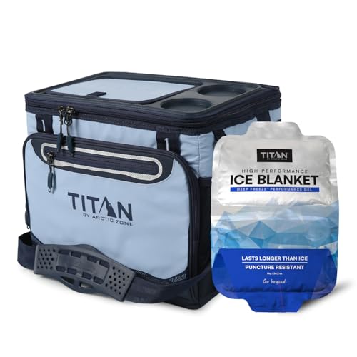 Titan 30 Can Collapsible Iceless Cooler, Ice Blanket, 8 Hours Cold, Blue