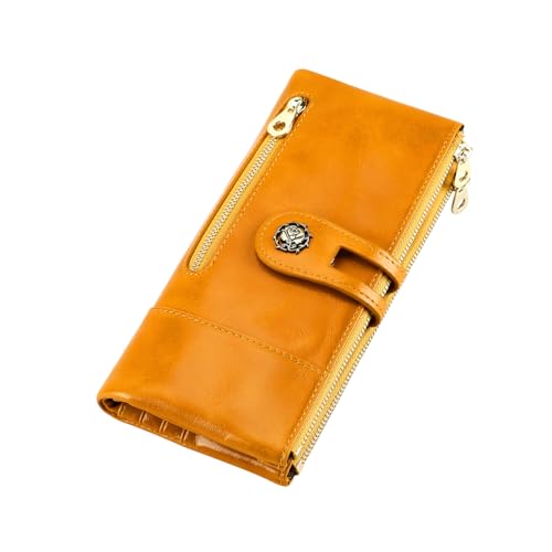 Image of Women's RFID Blocking Wallet Soft Leather Clutch Money Ladies Purse Slim Card Holder Organizer Zip Pocket (3013-Yellow)