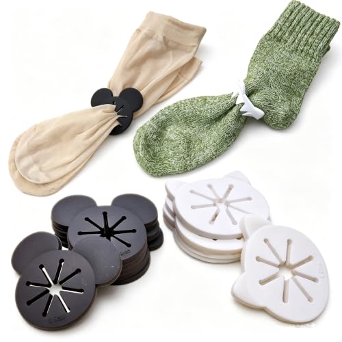 Cooplay 20PCS Sock Rings, Clips, Holders Locks Washing Sorters Laundry Storage Organization for Washing and Dryer Machine, Soft Rubber Keepers, Black Mouse/Bear and White Cat Pattern