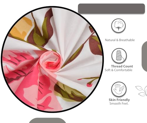 Image of IVAZA 240 TC Soft Ezyption diwan Cover Set Cotton 6 Pieces Designer Printed Standard diwan Cover Set (1 Single Bedsheet, 2 Bolster Covers, 3 Cushion Covers) Pink White