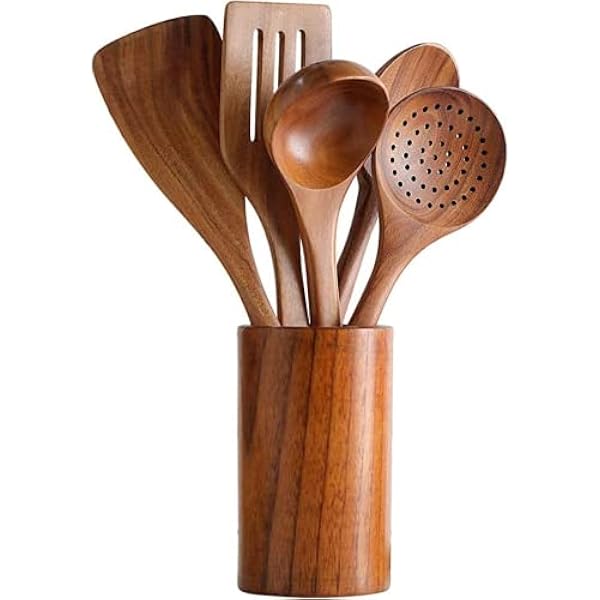 Healthy Cooking Utensils Set, Wooden Cooking Tools and Wooden Kegs for Storage, Natural Non-Stick Hard, Healthy Cooking Utensils Set, Wooden Cooking Tools and Wooden Kegs for Storage, Natural