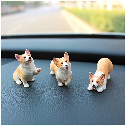 Juego 3 piezas figuras de resina Corgi amarillo