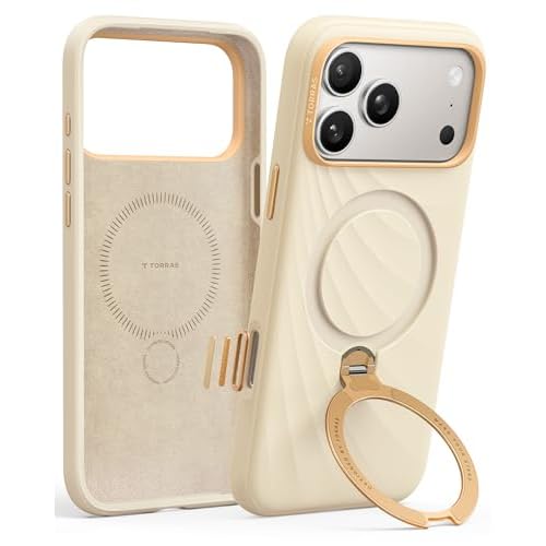 TORRAS Q3 Wind for iPhone 17 Pro Case Silicone, 360 Magnetic Stand, Fit for MagSafe, Camera Control, Safe Soft Elegant Phone Case for iPhone 17 Pro 6.3'', Cream Glow