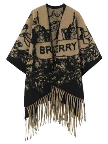 New Retro Color Fringe Scarf Cape Double-sided Cape Scarf with Long Extended Cape for Warmth Featuring Equestrian and Knightly Patterns Design