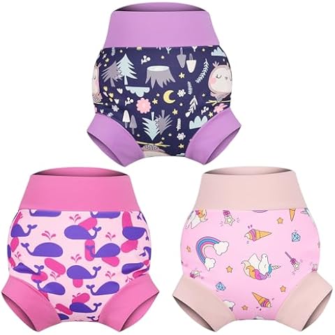 MOEMOE Baby Reusable Swim Diapers 3Pcs Comfortable Waterproof Baby Swim Diapers for Girls Swim Lesson 3T Cover