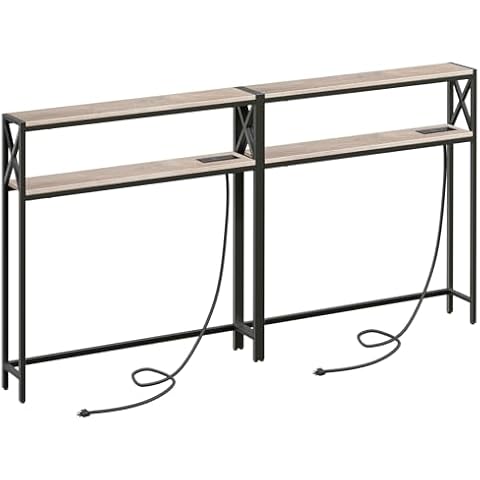 MAHANCRIS Narrow Sofa Table with Charging Station Cover