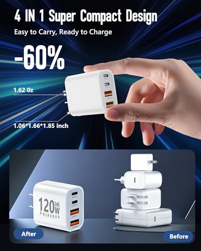 Image of 2PACK 120W USB C Fast Charging Block, 45W GaN5 Fast Charger USB C with Extra Long 10A 10 /6.6FT USB C Cable Fast Charger, 4Ports Type C Wall Charger for iPhone 17 /16 /15 /14 Pro Max, Galaxy, Mac Air iPad