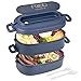 KiXi Boîtes à repas à 2 étages et 2 compartiments | Ensemble de couverts Bento | pour enfants, hommes, femmes, adultes, au travail, passe au micro-ondes et au lave-vaisselle, sans BPA (bleu foncé)