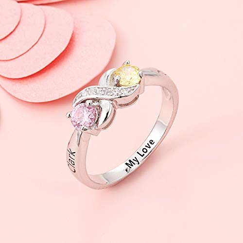 Personalized Infinity Mothers Ring With 2 Round Simulated Birthstones Engagement Promise Rings For Women (8.5) #TOP5