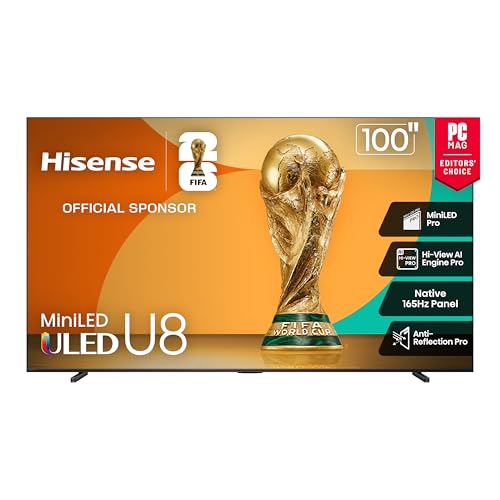 Image of Hisense 100" Class U8 Mini-LED ULED 4K UHD Google Smart TV (100U8QG, 2025 Model) - QLED, Native 165Hz, VRR 288, Up to 5000 Nits, HDR10+, Dolby Vision IQ · Atmos, IMAX Enhanced, 4.1.2 Ch Surround