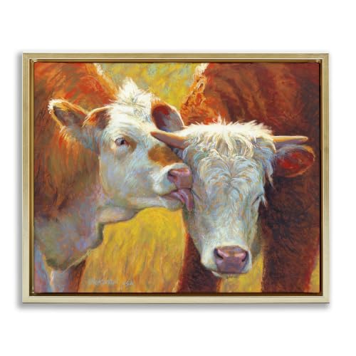 Stupell Industries 'Cow Licking Farm Animals'| Floating Frame Canvas Art