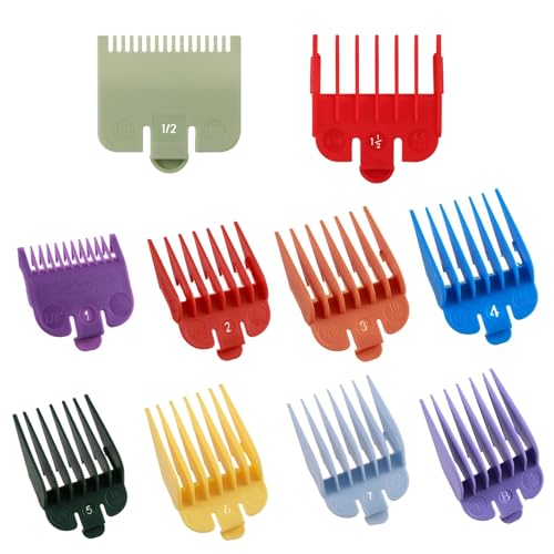 10 Pcs Clipper Guards Set Compatible with Most Wahl Clippers,Professional Hair Cutting Combs Guides Fits,Color-Coded Hair Clipper Guides attachment Replacement Guards - 1/16" to 1"(1.5mm to 25mm)