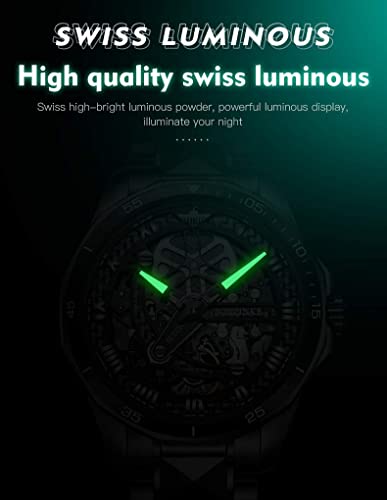 Image of OLEVS Mens Watches Skeleton Mechanical Black Watches for Men Wrist Watches Automatic Luxury Tungsten Steel Sapphire Crystal Waterproof Luminous Gold and Black