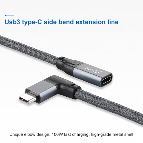 Cabo de extensão USB C de ângulo reto 100 W PD curvado USB 3.1 Tipo-C Cabo de extensão de nylon 4K 1