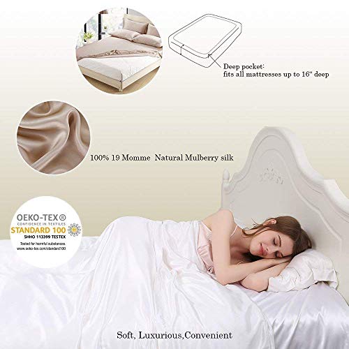 Lilysilk 3Pc Silk Fitted Sheets Set 100% Mulberry Silk 6A Grade, 2 Silk Pillowcases And 1 Silk Fitted Sheet, 16 Inch Deep Pocket, 19 Momme Silk Bed Sheets Taupe, Queen Size #TOP2