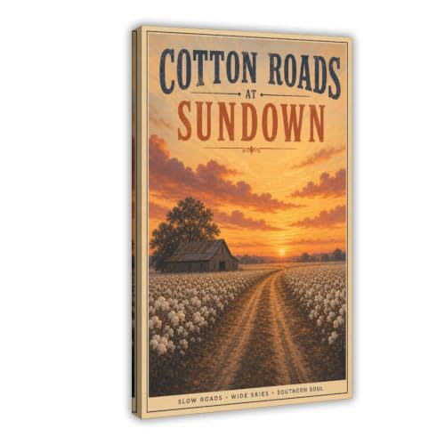 Kroey Cotton Roads at Sundown Southern Landscape Wall Art Vintage Farmhouse Print Rural Americana Decor Frame-style 16x24inch(40x60cm)